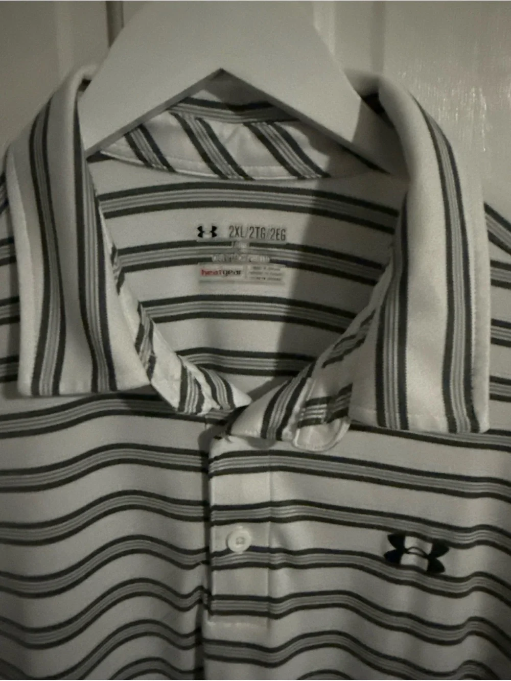 Under Armour Men's White Polo with Gray Stripes